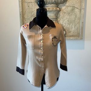 ESCADA By Margaretha Ley vintage wool / cashmere crest buttoned top sweater Sz S